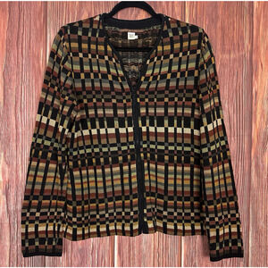 PERUVIAN CONNECTION Pima Cotton Zip Cardigan Sweater Geometric Size Medium M